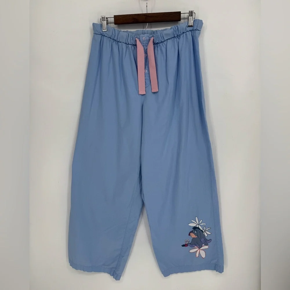 Disney Women's Blue Eeyore Graphic Drawstring Pajama Pant Size Large 100% Cotton - Picture 1 of 7